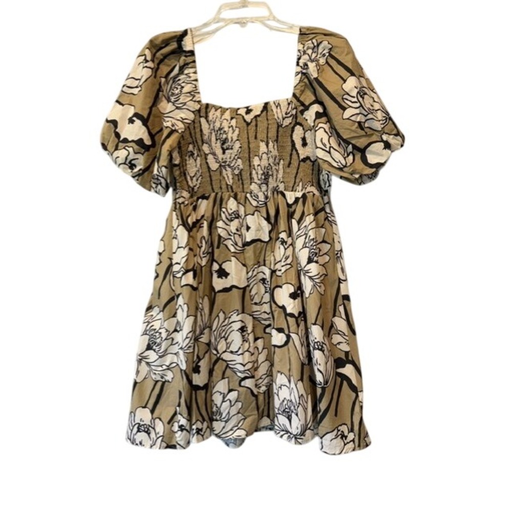 Entro Fall Transition Floral Cotton Midi Dress Puff Sleeve Smocked Back M NEW - Picture 2 of 8